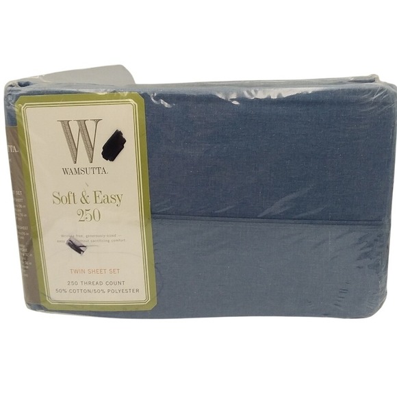 Wamsutta Soft & Easy Twin Sheet Set 250 Thread Count Wrinkle Free‎ Denim Blue - Picture 1 of 10